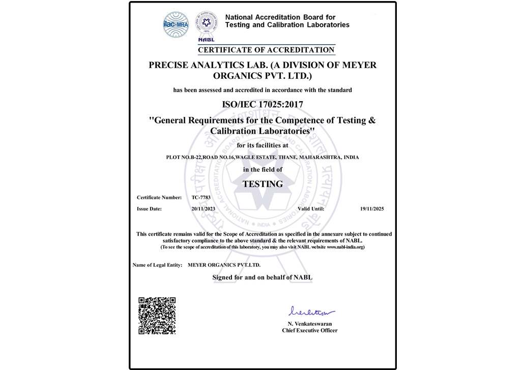 Certificate TC-7783 NABL